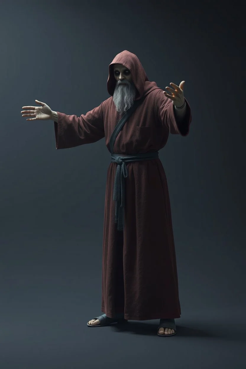 russian monk for a horror , silent hill style, 3d model, t-pose, full length, a pose