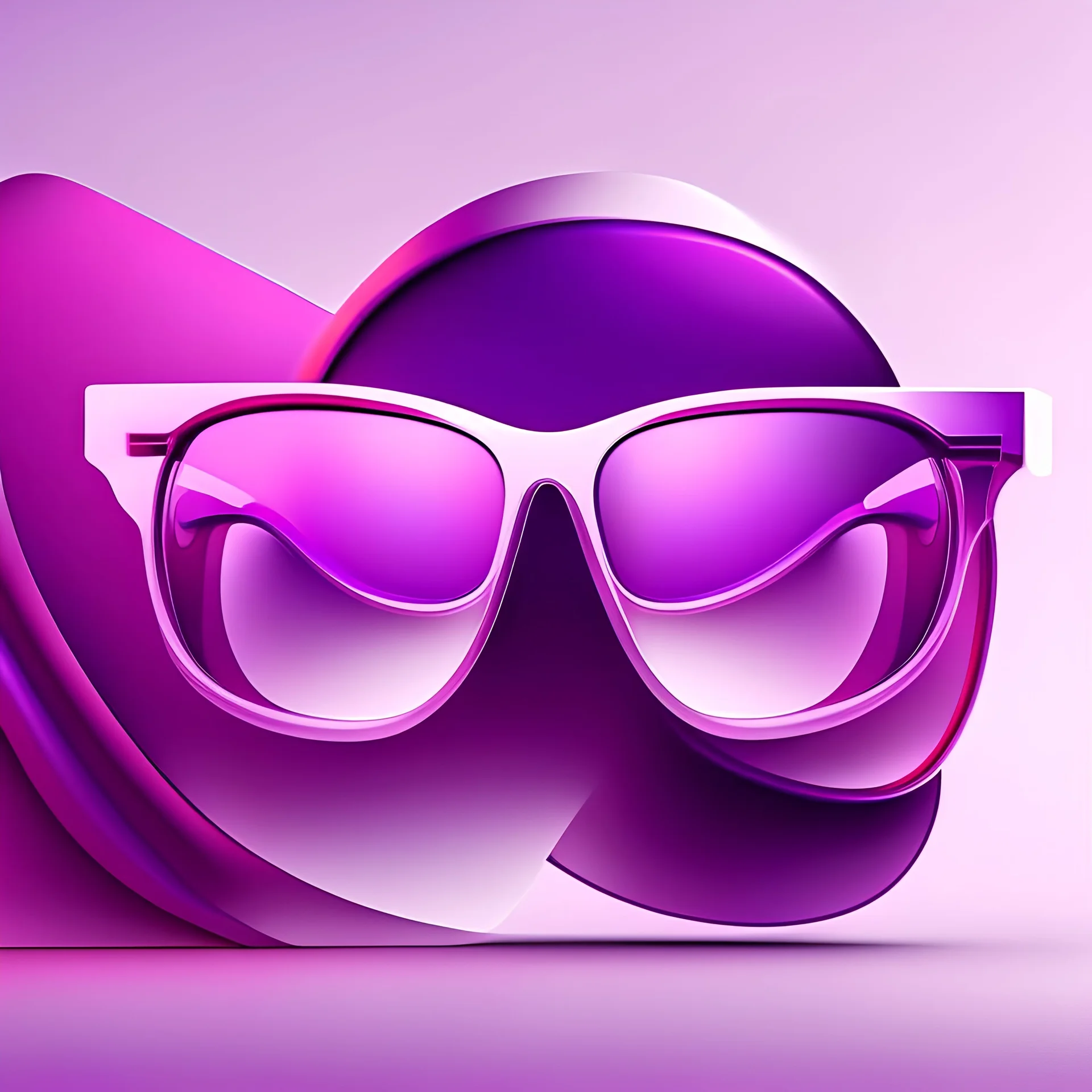 front view, glasses abstract cartoon 3d, purple, white background, professional, artstation, red and purple gradient, trending, high contrast