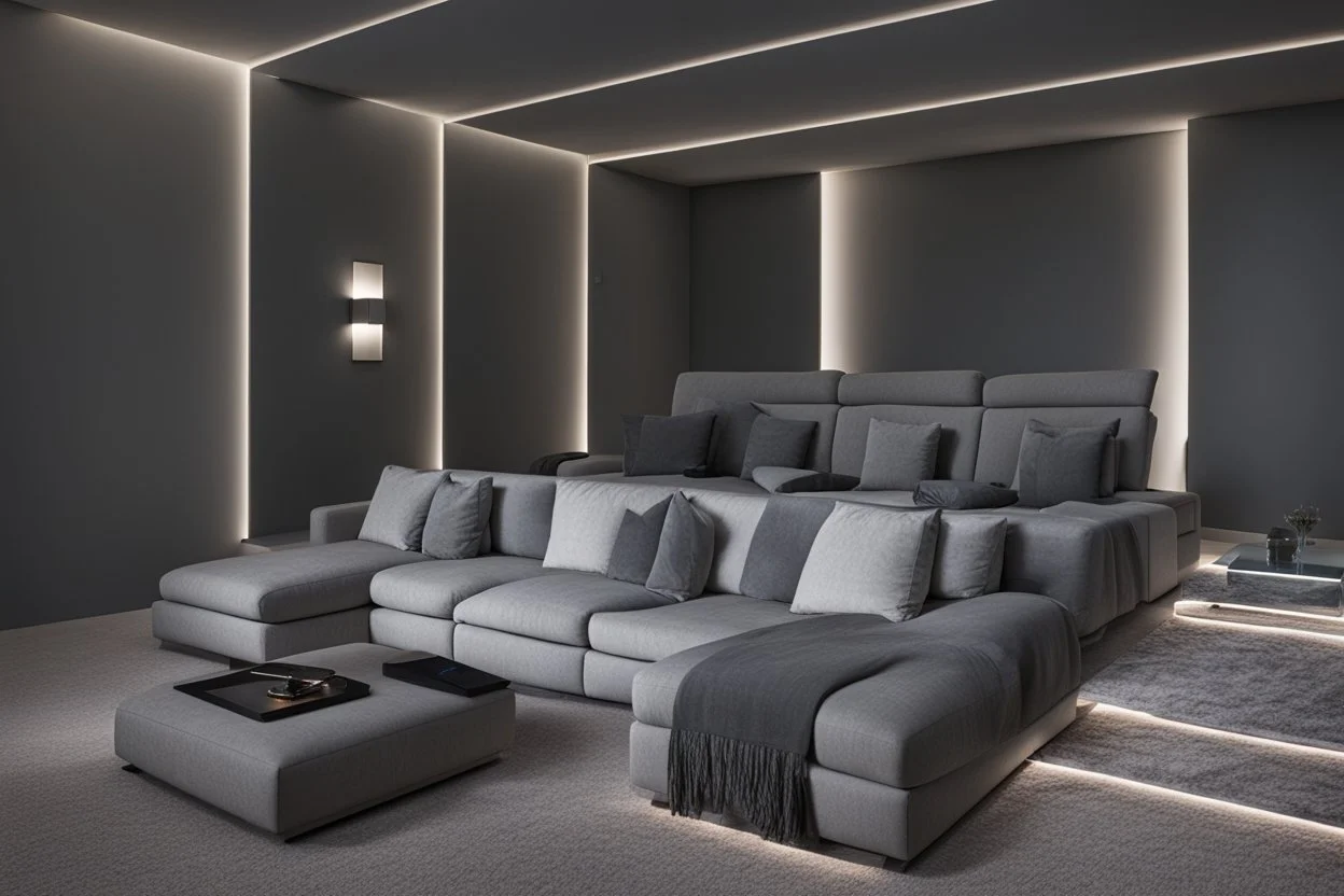 home cinema room with LED lighting in the walls make sure the room is completely symmetrical