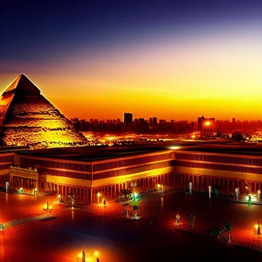 Egyptian city, digital art, breathtaking, golden ratio, extremely detailed, hyper-detailed, establishing shot, hyperrealistic, cinematic lighting,