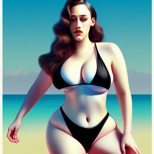 fullbody portrait of voluptuous atletic beautiful young Kat Dennings in swinsuit Diego Velázquez style