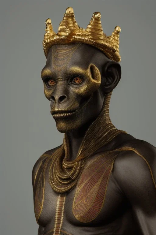 black male African Egyptian alien, cracks in the voodoo head, wicked, eyes, crown, Elephant, 8k, finely detailed, photo realistic, tiger turquoise skull head gold dragon space alien snow skeleton gold gorilla silver crown silver eyes