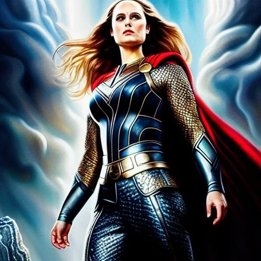 Ultra detailed fullbody Portrait in oil on canvas of busty Jane Foster’s Mighty Thor ,intense stare,extremely detailed digital painting, extremely detailed face,crystal clear Big eyes, mystical colors ,perfectly centered image, perfect composition, rim light, beautiful lighting,masterpiece,8k, stunning scene, raytracing, anatomically correct, in the style of robert e howard and Ken Kelley and Ohrai Noriyoshi and Simon Bisley and tomzj1