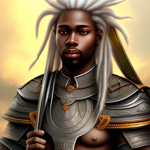 African male swordsman, white hair, dreadlocks, leather armor, fantasy art, portrait, 4k