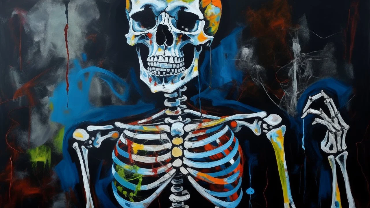 voodoo skeleton, neo-expressionism, acrylic paint