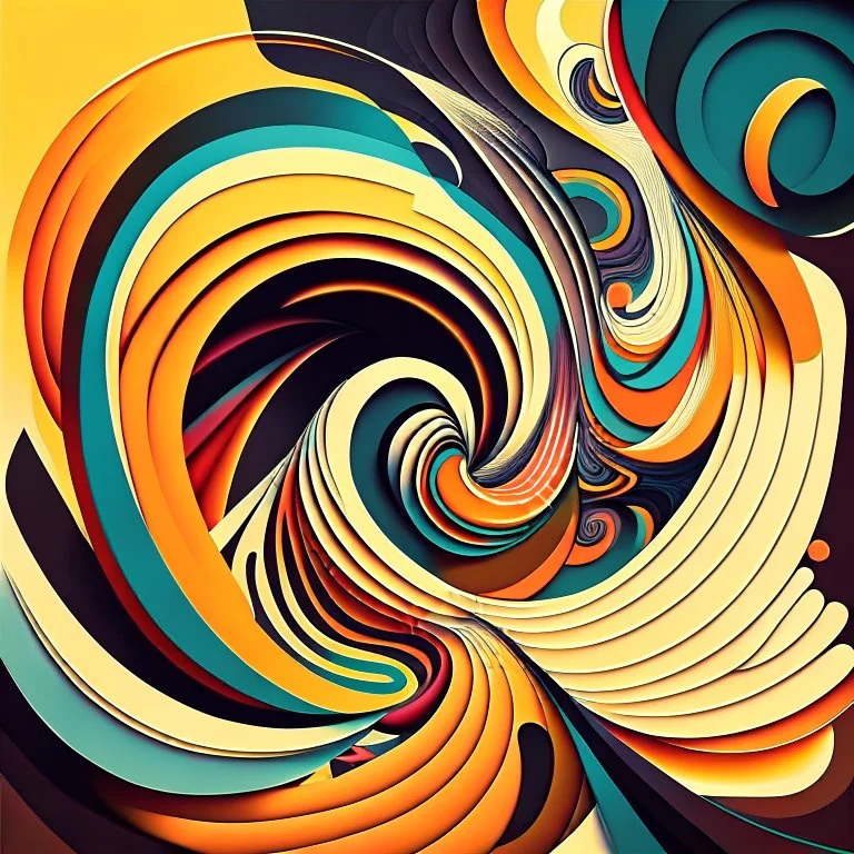 Use bold, flowing lines to create an abstract representation of energy and excitement, incorporating shapes like spirals and dynamic curves, postercolors