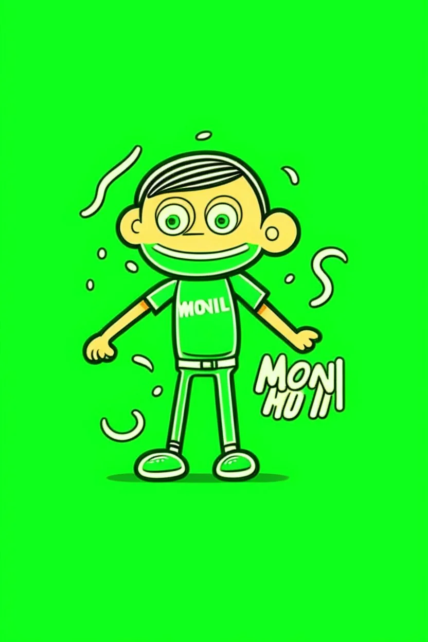 Style: Flat illustration with bold outlines Mood: Playful and joyful Lighting: Even and bright Text: "Monday" T-shirt design graphic, vector, contour, green background)