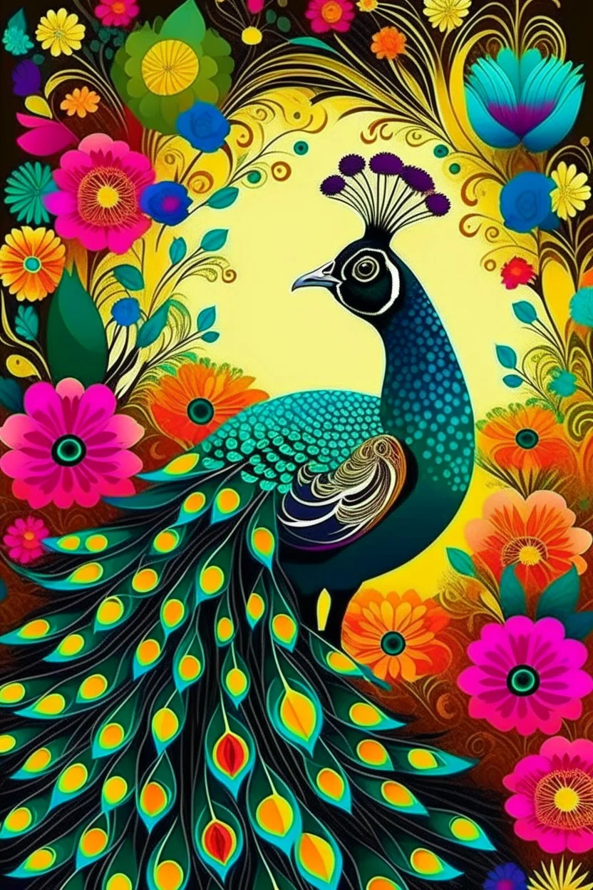 amazing peacock, flower backwornd, colorful animal, adult book cover