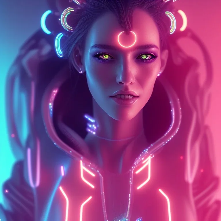 cyberpunk, smile, head, women,long hair, portrait, tron