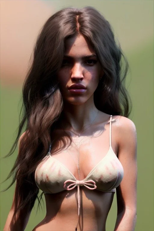 Realistic image, Rosalía artist, natural body ,portrait, standard complexion body, portrait, two bows, big t-shirt, fog, vibrant color, highly detailed, art stations, concept art, smooth, unreal engine 5, god rays, ray tracing, RTX, lumen lighting, ultra detail, volumetric lighting, 3d.