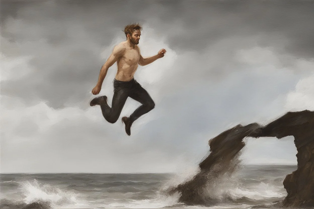 man jumping from the cliff by phil hale