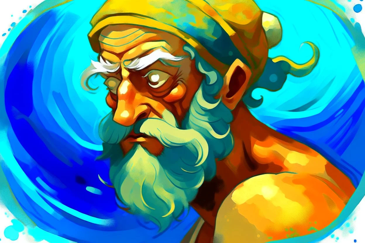 digital painting of the odyssey quest with the mythos cyclops by homer, in the style of hokusai and van gogh