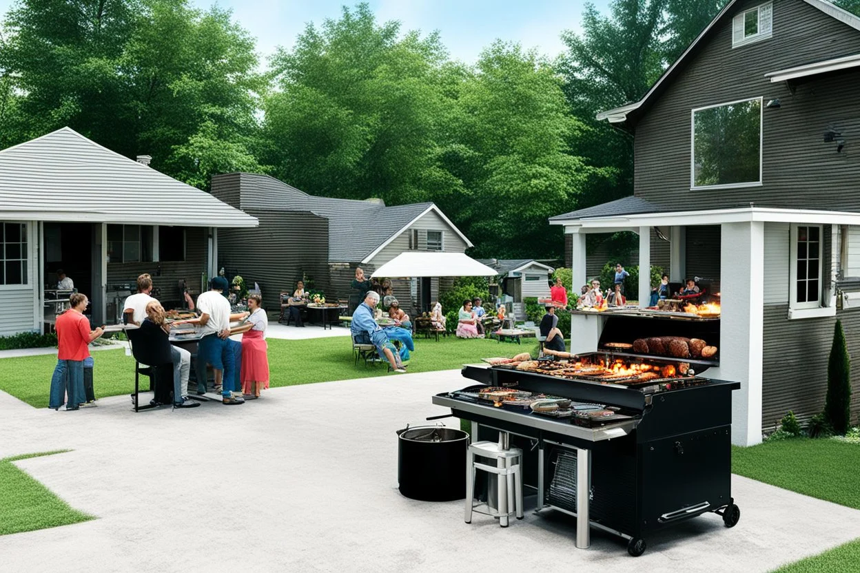 barbecue party in the residential area of a typical American town