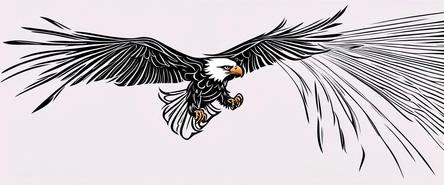 flying eagle diving to the bottom right , while trailing graphic lines wind and lost feathers, vector