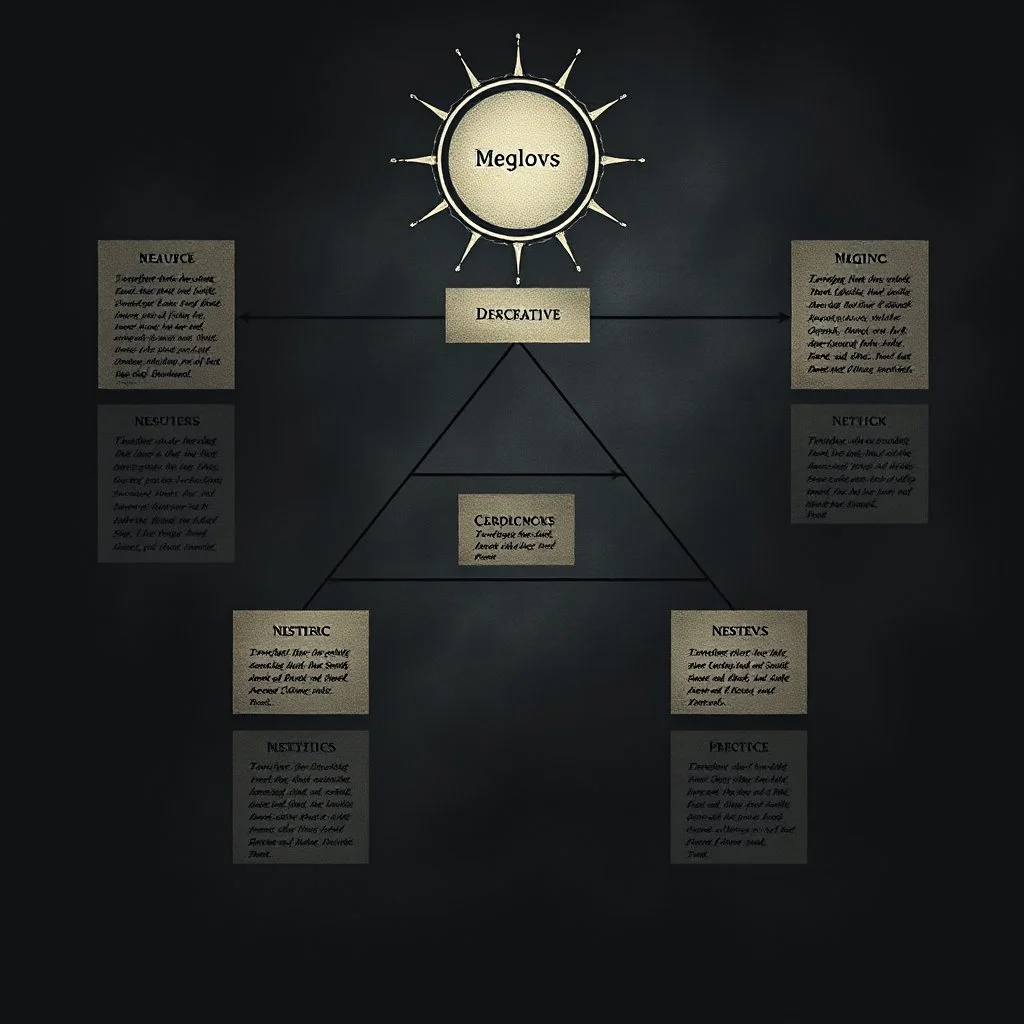 draft diagram in fantastical psychology, dark negative space, minimalism, Maslows hierarchy of fear, psychological necromancy