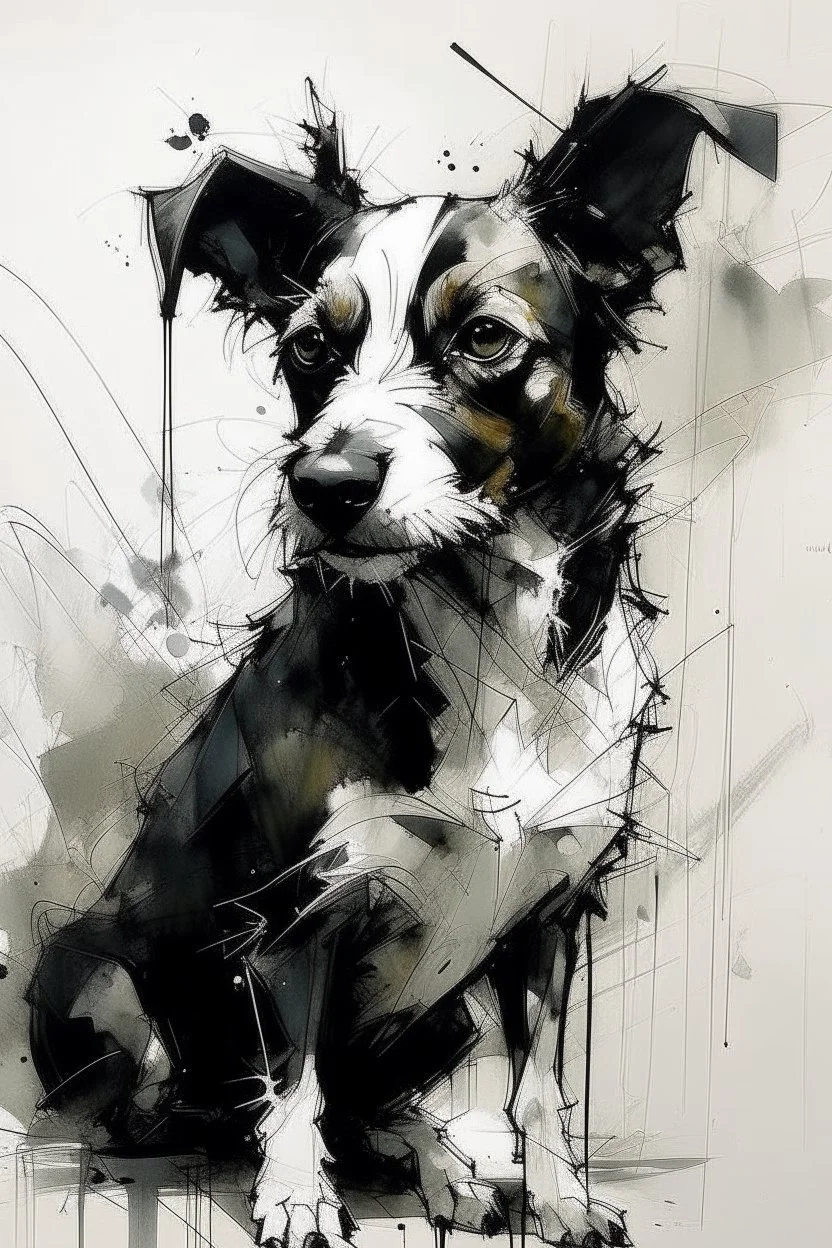 long haired jack russell in the style of Yoji Shinkawa, Guy Denning, Florian Nicolle