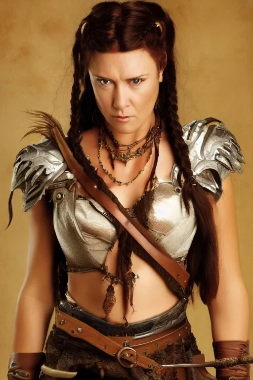 portrait, lady, full body shot, medium shot, style of pirates of Xena, warrior princess