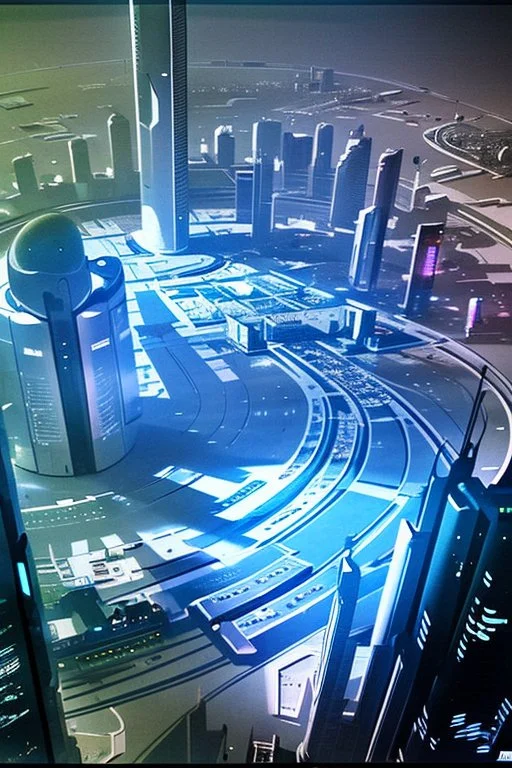 map of a futuristic cyberpunk city from above