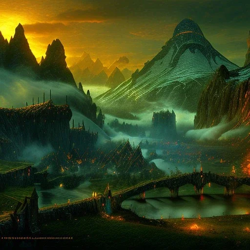 Epic Drawing of mordor scenery of The Hobbit estilo Van Gogh 4k