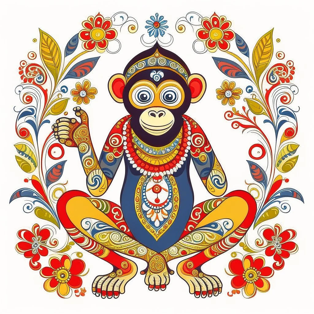 Hindi Folk Art Monkey illustration