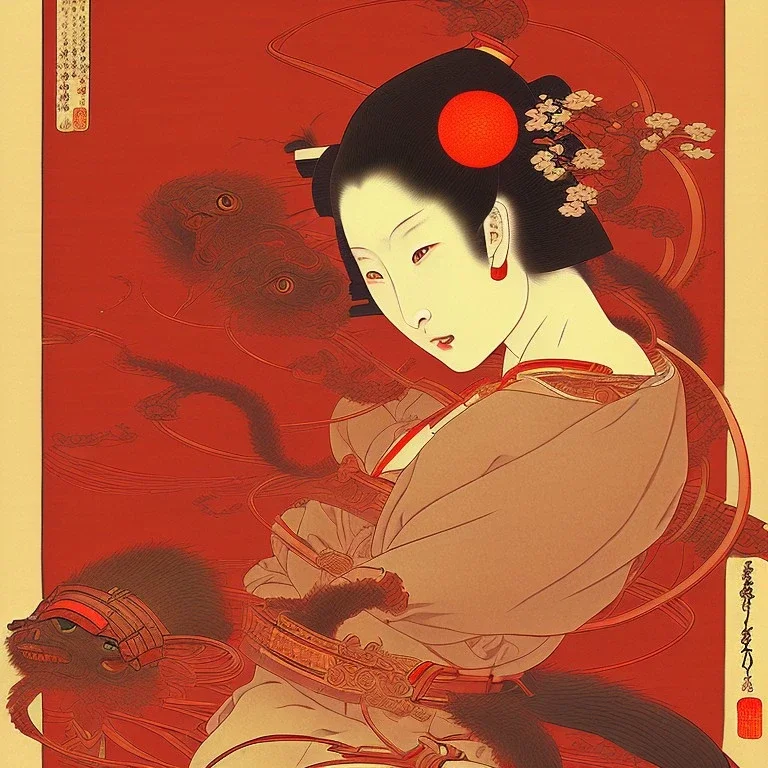  Ukiyo-e style, red sun