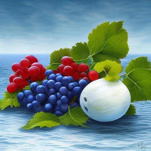 Grapes sunny sea landscape realistic