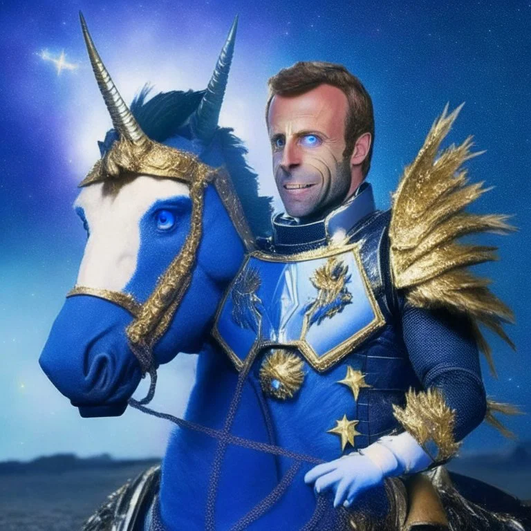 portrait President Macron as a space barbarian horse-monster