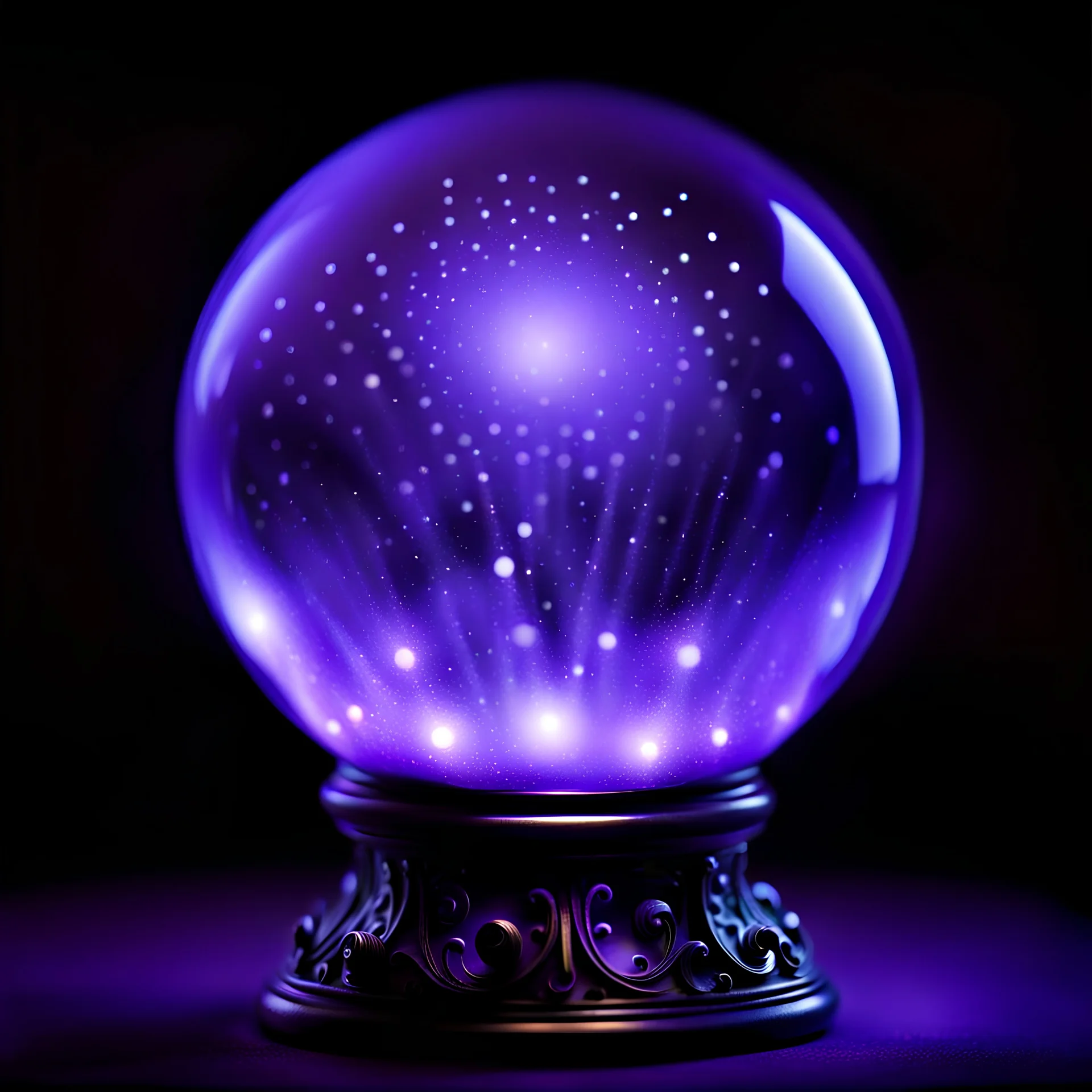 magical crystal ball, purple lighting, black background