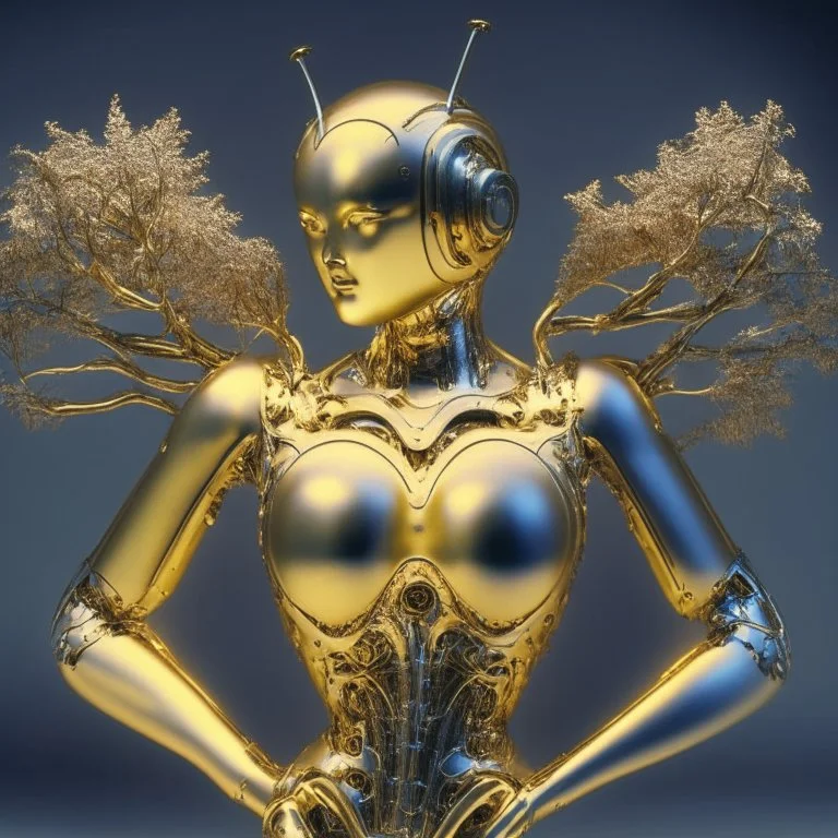 golden robot electric heart with tree wings