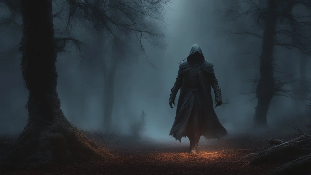 wraith walking in the haunted forest. misty ground. exquisite realism, a masterpiece, dark fantasy concept art, dynamic lighting, hyperdetailed, intricately detailed, deep color, Unreal Engine, volumetric lighting, Epic cinematic brilliant stunning intricate meticulously detailed dramatic atmospheric maximalist digital matte painting