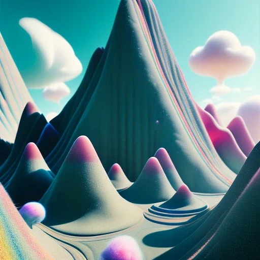 a psychedelic realm with rolling plains made out of chocolate, mountains made out of icebergs, and Clouds made out of cotton candy, in the style of wlop and namek, illustration, epic, fantasy, hyper detailed, smooth, unreal engine, sharp focus, ray tracing