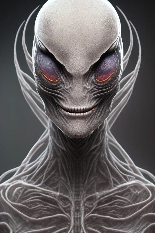 spider alien, head, evil, 8k, finely detailed, photo realistic, HR Giger style