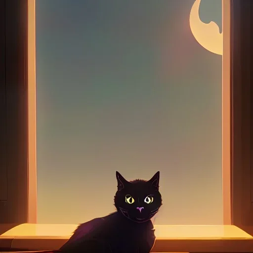 cama, amanecer, ventana, esperanza, gato negro, acostado, triste