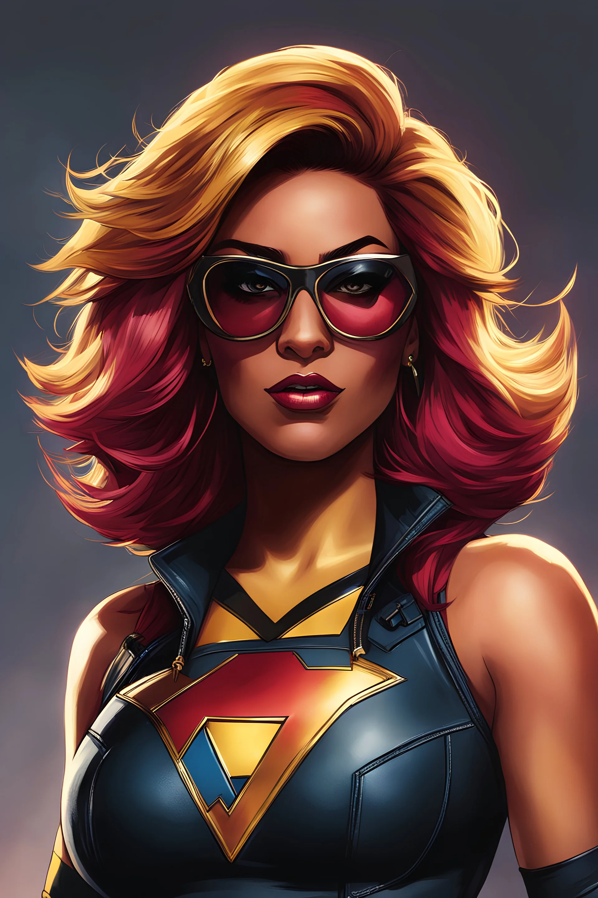 Iman Vellani as Marvel-Punk, punk rock style take on Marvel Cinematic Universe Ms. Marvel, comic book art style