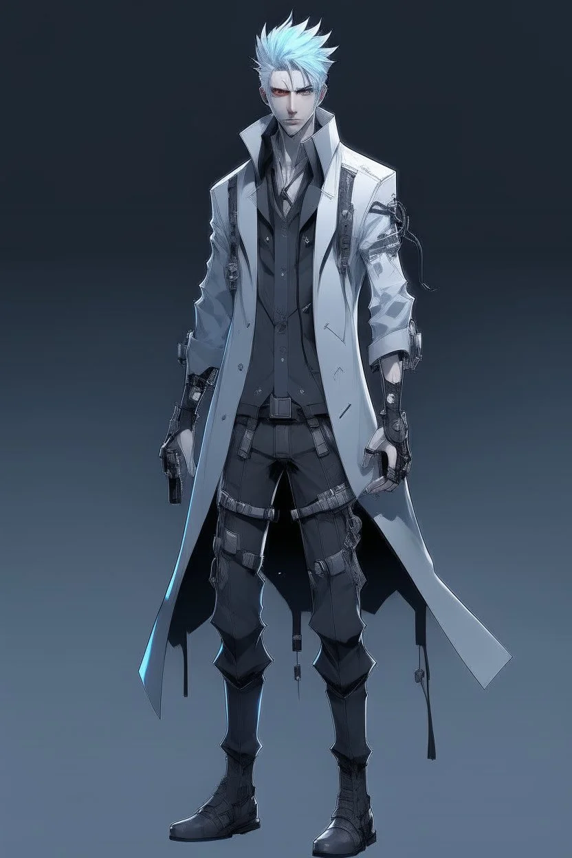 silver skinned anime man cyberpunk full body