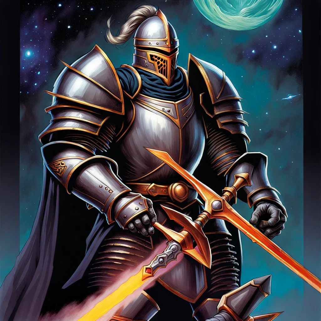 fantasy space knight 90's tcg art