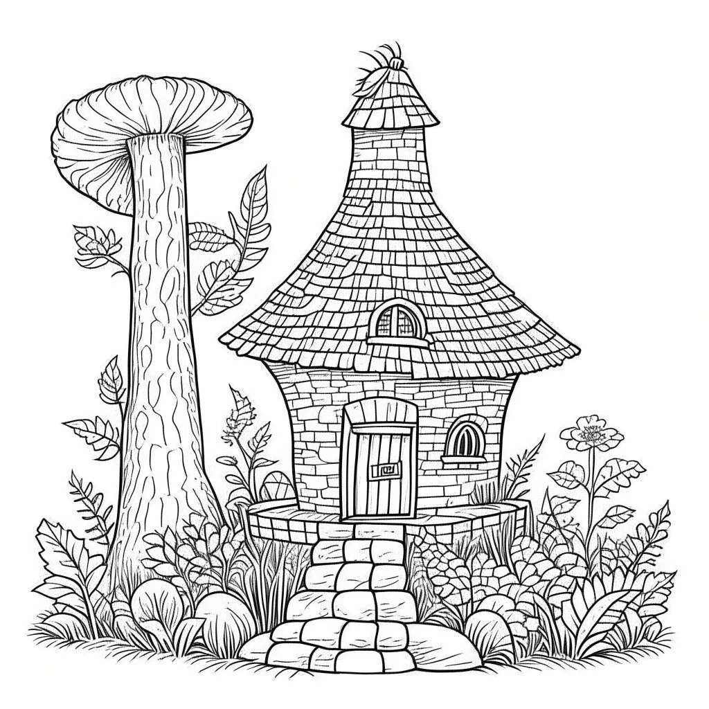 A fairy house Gentle Sunbeam Sanctuary, coloring page, exact shape, real image, minimal lines, white back ground color, real style, realistic, minimalistic, minimal black line art, line art, crisp line art, unique coloring sheet, outlined, outline, crisp, crisp line edges, illustration, thin lines, crisp clear lines, line art, clean line art, unique, 8k, no colors, no dark color, no black color, avoid thick black, minimalistic line edges, white back ground,