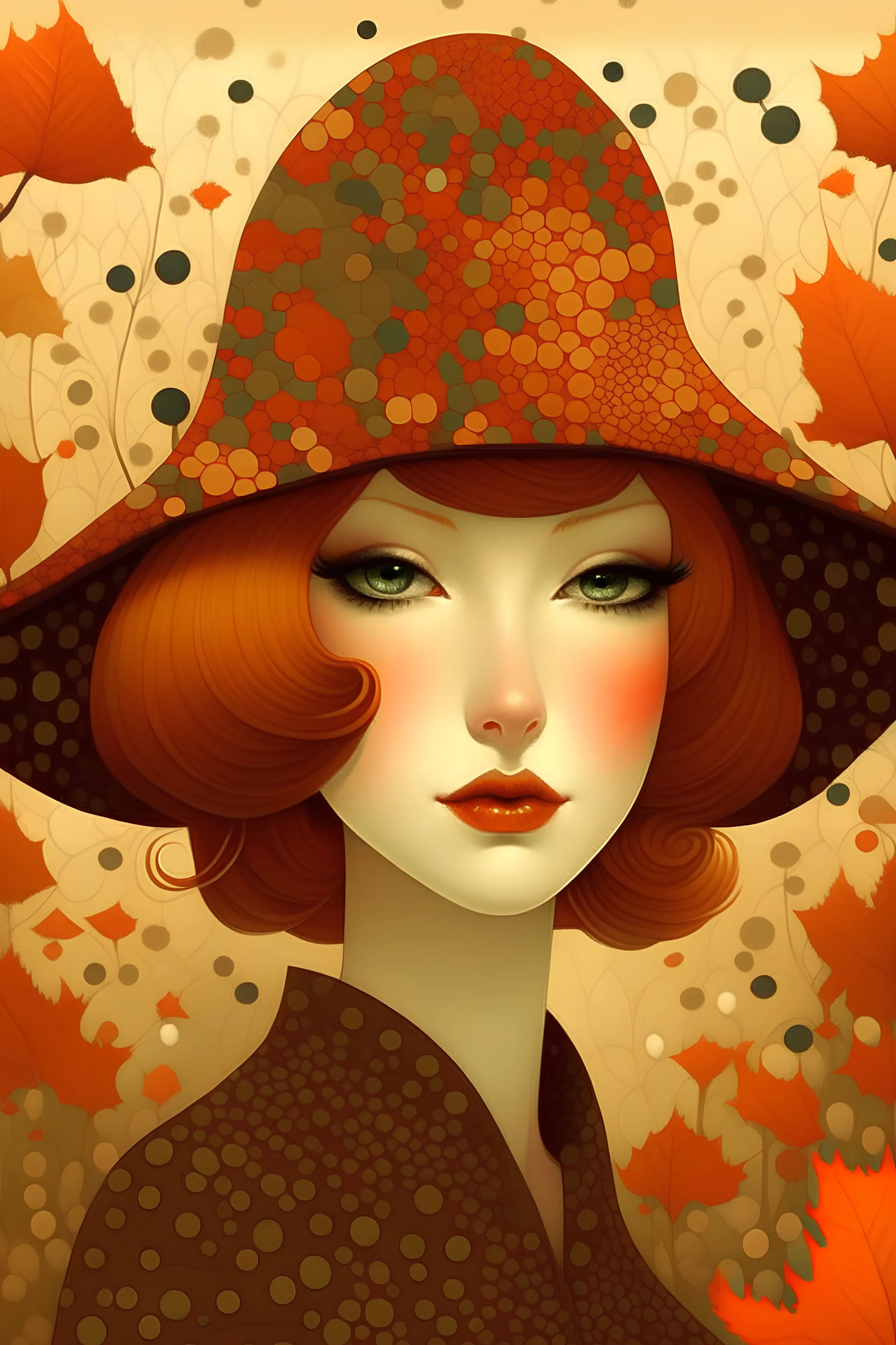 fall inspired art, digital painting, in the style of sophie wilkins, irene sheri, naoto hattori, pointillist artworks, chic illustrations, lush brushstrokes, 1970s --ar 38:39 --s 750 --v 5. 2