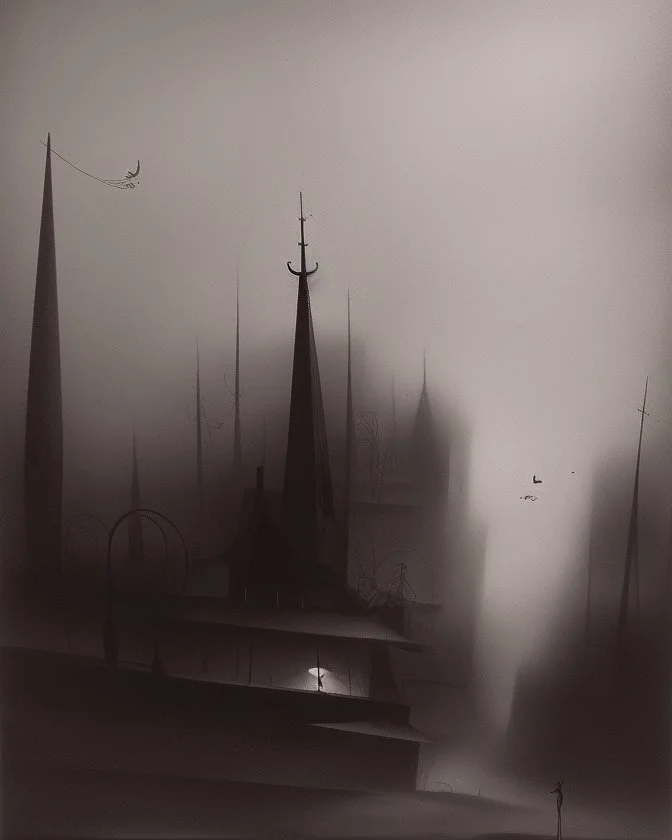 Dark street night figure fog odd Yves Tanguy spooky