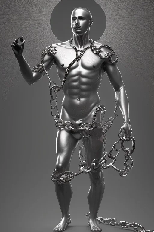 Full body Greek statue,man in chain ⛓️,Future classic style statue, 3d blander , color and neon light