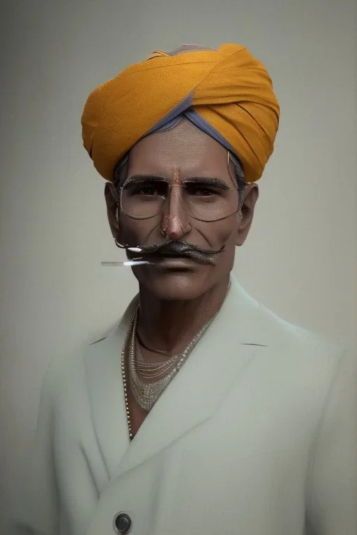 a portrait of dashing dude from rajasthan india holding a cigarette in hand, cyborg , incredibly sharp & detailed, cinematic, vintage