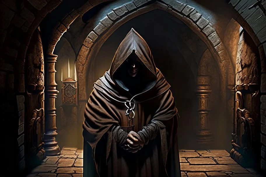 hooded monk in the castle dungeon