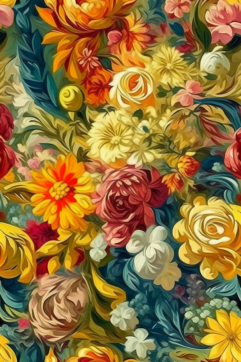 flowers floral pattern in the style of Pierre-Auguste Renoir -- 3d