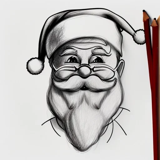 Line drawing of Santa clause on sketch pad paper, smiling, portrait, detail