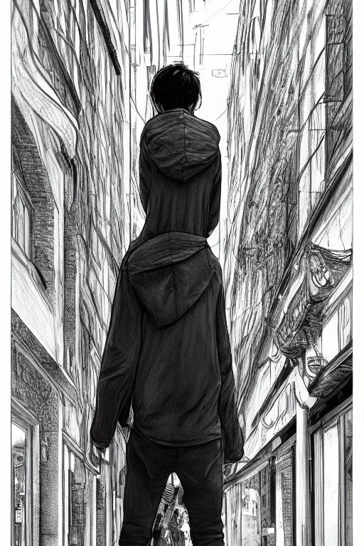 street, god walking, model style, hyper realistic, accurate, delicate, extremely detailed, Graphic novel style, wide-angle, front view, open aperture, superfine pencil