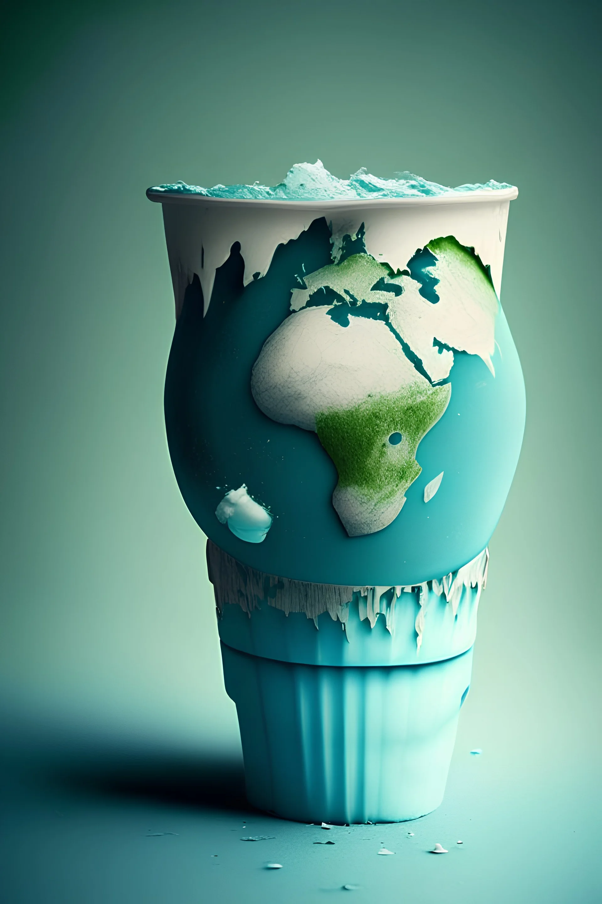 Show me the globe environment is tired and ugly and sad of plastic cups