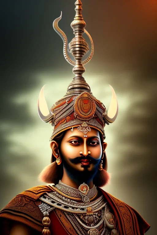 chhatrapati shivaji maharaj face, theme art, Dark moody night atmosphere, 8K, close-up face, anatomically perfect face,