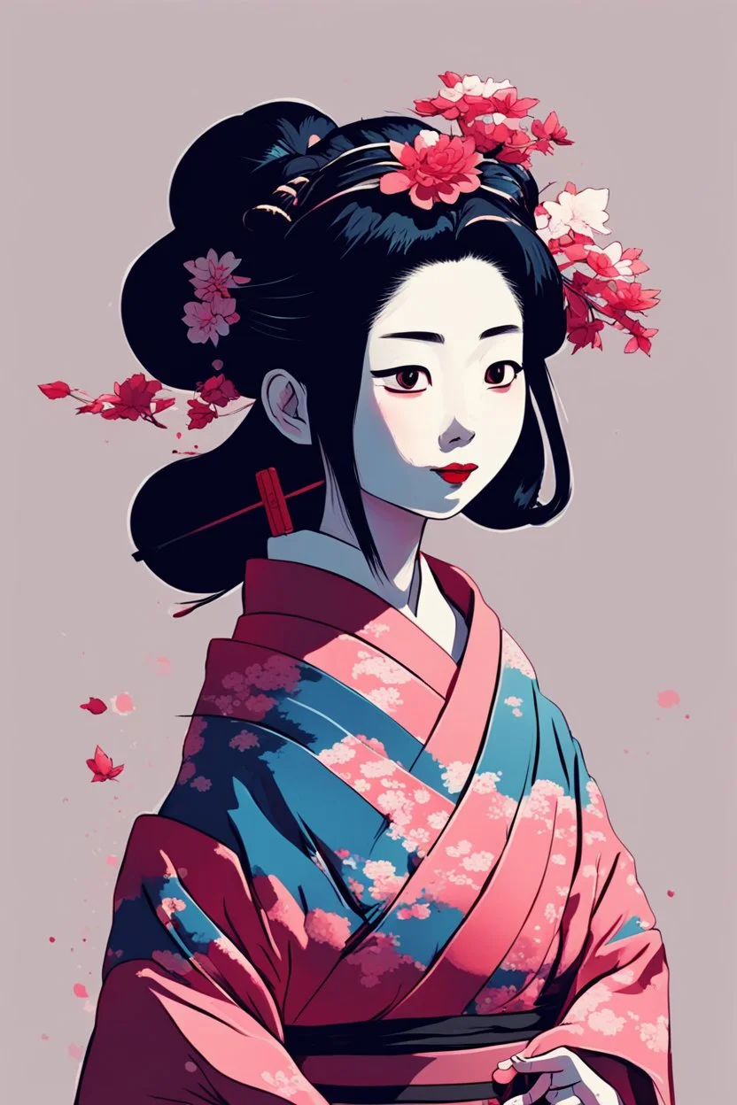 Geisha, lofi, studio ghibli style, high contrast