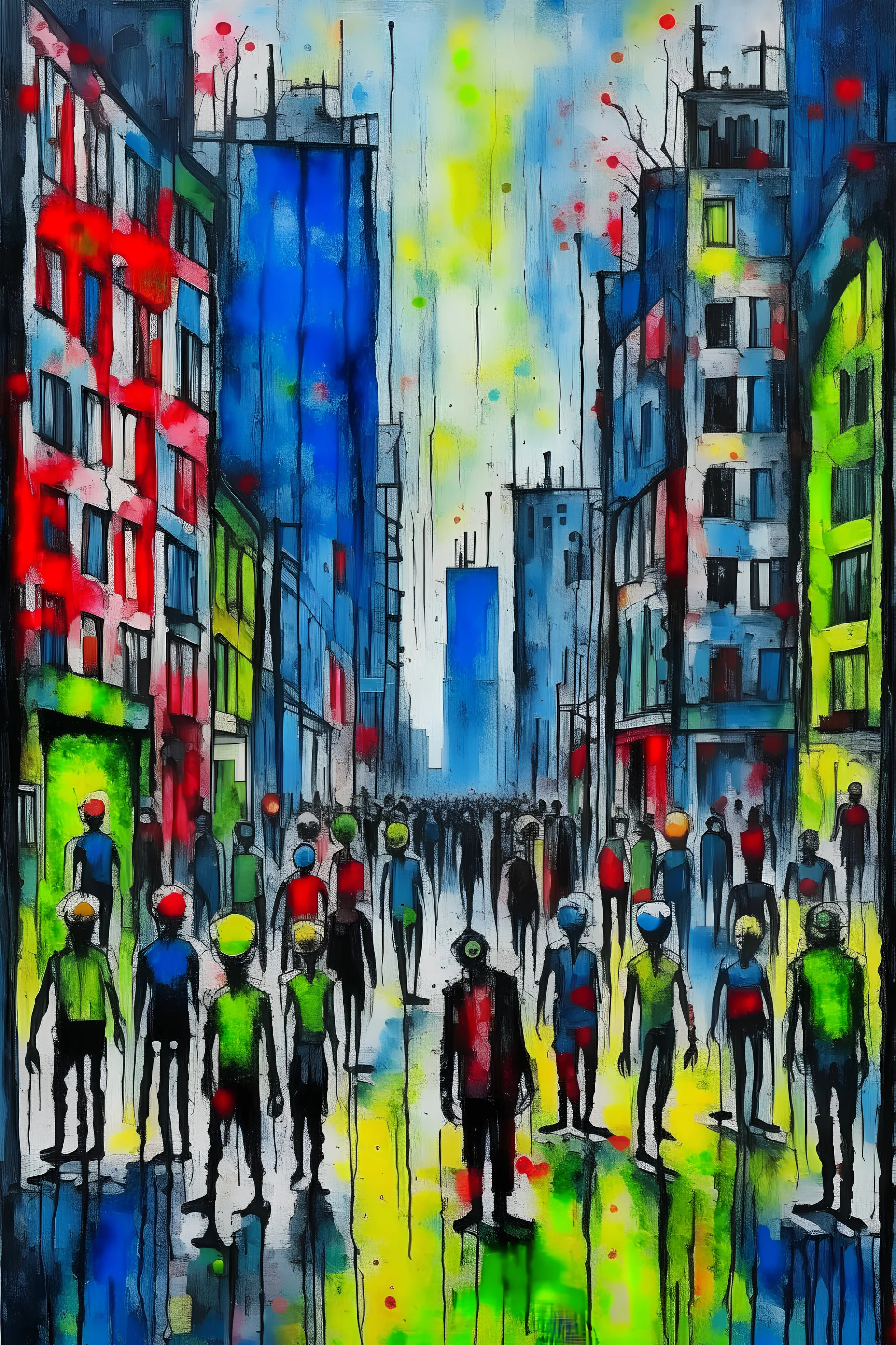 dreary city overtaken by zombies, abstract expressionist