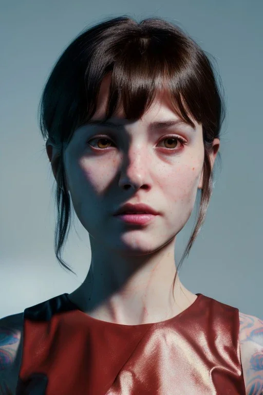 Ultra Realistic image, 25 years old brunette woman, Madrid, portrait, small stature, small chest, yakuza body tattoo, vibrant color, highly detailed, art stations, concept art, smooth, unreal engine 5, god rays, ray tracing, RTX, lumen lighting, ultra detail, volumetric lighting.